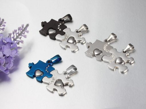 Heart Puzzle Cubic Zircon Inlaid Couple Necklaces