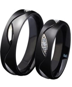 Personalized Lover's Black Titanium Zircon Inlay Couple Rings