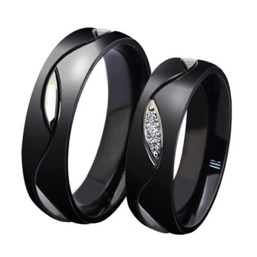 Personalized Lover's Black Titanium Zircon Inlay Couple Rings